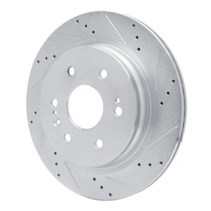 Cadillac Escalade ESV Brake Rotor (1) - Rear Right - R1 Concepts - Drilled & Slotted - Silver - `19-`25